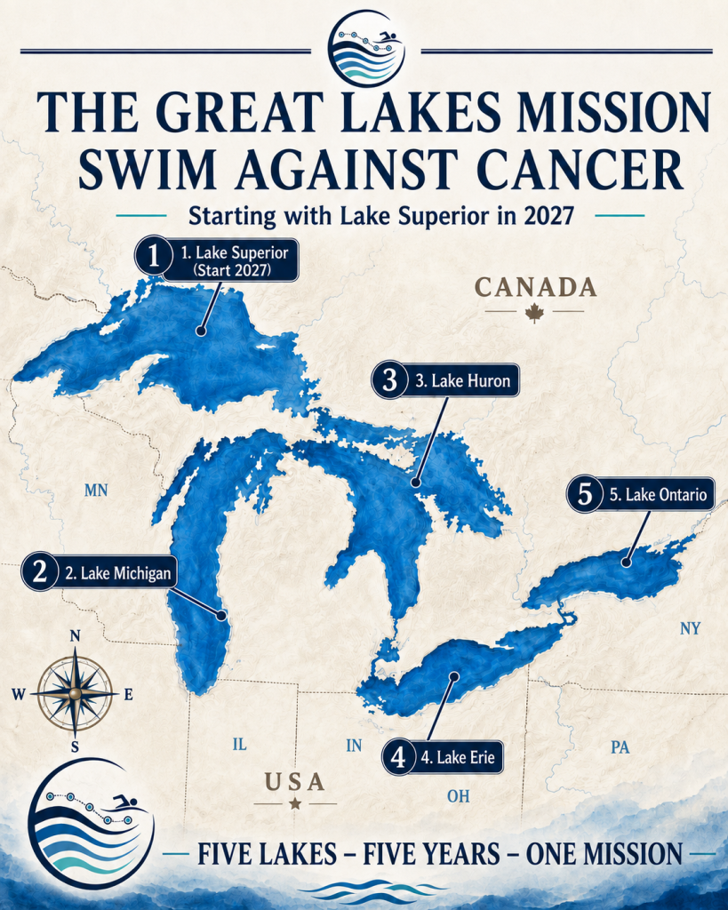Great Lakes endurance swim — five lakes, five mission years