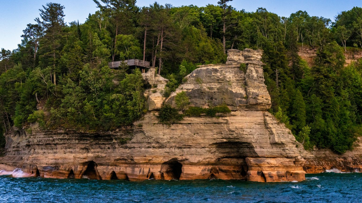 Dramatic Pictured Rocks cliffs along Lake Superior in Michigan
